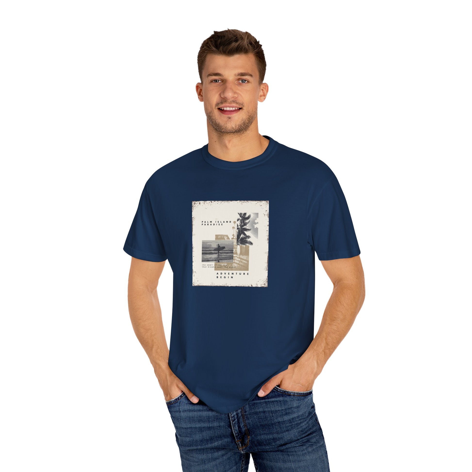 Vintage Beach Photo T-Shirt — 'Good Vibes' Coastal Graphic Tee