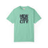 Mint green t-shirt with 'New York City' text on a white background